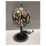Stained Glass Floral Table Lamp with Tree Trunk Base...works
