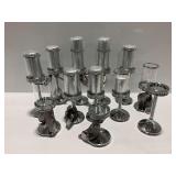 Group of Silver Pillar Candle Holders with Crystal Accents