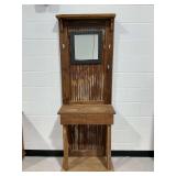 Primitive Wooden Hall Tree with Mirror and Corrugated Metal Back