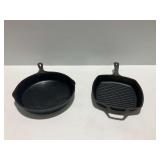 (2) Cast Iron Skillets Including Lodge Square Grill Pan