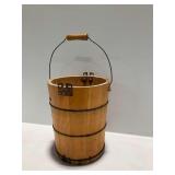 Wooden Bucket with Metal Hoops and Handle