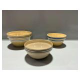 (3) Yellowware Mixing Bowls with Blue Stripes