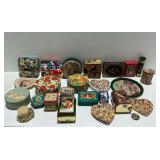 Assortment of Vintage Holiday Sweets Tins and Round Serving Tray