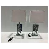 (2) Mirrored Table Lamps with Crushed Glass Inlays and Shades... work