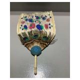 Antique Silk-Screened Fan with Peacock Feathers