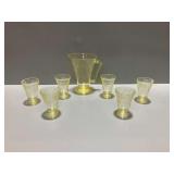 7-Piece Yellow Depression Glass Pitcher and Footed Tumbler Set