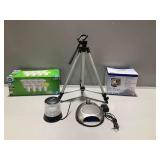 Lowrance Fishfinder, Tripod, Light Bulbs, Blazer Warning Beacon, and HoMedics Clock Racio