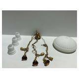 3-Light Brass Finish Chandelier with White Glass Shades
