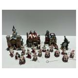 Christmas Village Buildings and Elf Place Card Holders