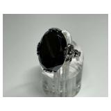 Sterling Silver Ring with Faceted Black Stone...Size 7