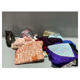 Textile Pieces and Antique High Button Shoes
