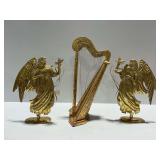 Gold Tone Metal Angel and Harp Sculptures