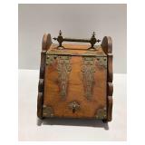 Vintage Wooden Coal Scuttle with Brass Accents and Insert