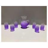 7-Piece Retro Blendo Purple Frosted Glass Pitcher and Tumbler Set with Gold Trim