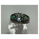 Sterling Silver Opal and Aquamarine Ring...Size 8