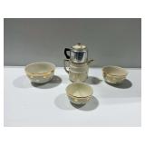 Hall China Gold Polka Dot Drip Coffee Pot and Bowls Set