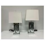 (2) Mirrored Table Lamps with Crushed Glass Inlays and Shades... both work