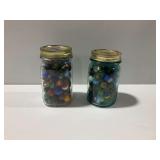 (2) Glass Jars Filled with Glass Marbles