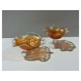 (2) Marigold Carnival Glass Footed Vessels