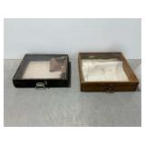 (2) Wooden Display Cases with Glass Lids... no keys