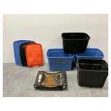 (4) Storage Totes with Lids and Vehicle Dolly