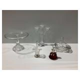 Vintage Glass Tableware with Candelabra and Cake Stand
