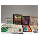 Framed Mixed Media Art and Needlework