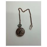 Quartz Pocket Watch with Horse Motif and Chain