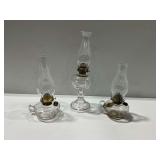 (3) Glass Oil Lamps with Burners and Chimneys