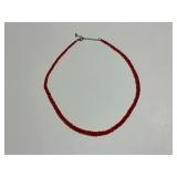 Sterling Silver Necklace with Red Beaded Design