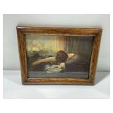 Framed Print of "Her Cross" by British Artist Lawson Wood Depicting Young WWI Widow Mouring Her Soldier Husband