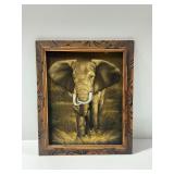 Framed Painting on Velvet of Elephant Signed by Artist