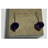 Sterling Silver Heart Shaped Amethyst Dangle Earrings