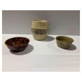Ceramic Spongeware Cookie Jar and Mixing Bowls
