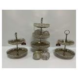(3) Metal and Crystal Accent Trays with Decorative Spheres