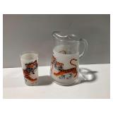 1960s Esso Gas Promotional Frosted Pitcher and Glass... "Put a Tiger in Your Tank"