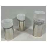 (3) Cylindrical Glass Vases with Metallic Finish and Decorative Accents
