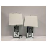 (2) Mirrored Table Lamps with Crushed Glass Inlays and Shades...work