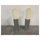(2) Tall Cylindrical Floor Vases in Cream and Textured Gray