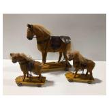 (3) Pull Toys with Wooden Bases and Felt Horses