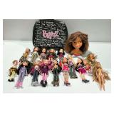 Various Bratz Dolls with Styling Head and Carrying Bag