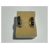 Sterling Silver Black Stone Hoop Earrings
