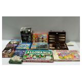 Board Games and Puzzles with Backgammon Set and Poker Rack