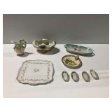 European Porcelain Tableware with Handpainted Floral and Pinecone Motifs