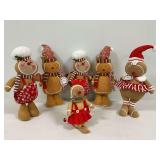 (6) Holiday Gingerbread Figures with Fabric and Wooden Accents