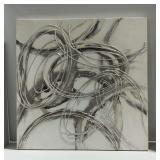 Large Abstract Canvas Wall Art with Raised Silver Accents