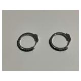Pair of Sterling Silver Hoop Earrings with Dark Stones