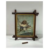 Framed Hunting Dog Print with Duck