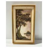 Framed Landscape Oil Painting by Perez Depicting Tree and Lake