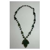 Carved Green Stone Necklace with Pendant